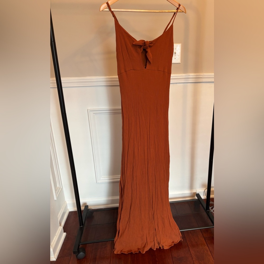 Forever21 Burnt Orange Rust Front Tied Maxi Dress Size Large